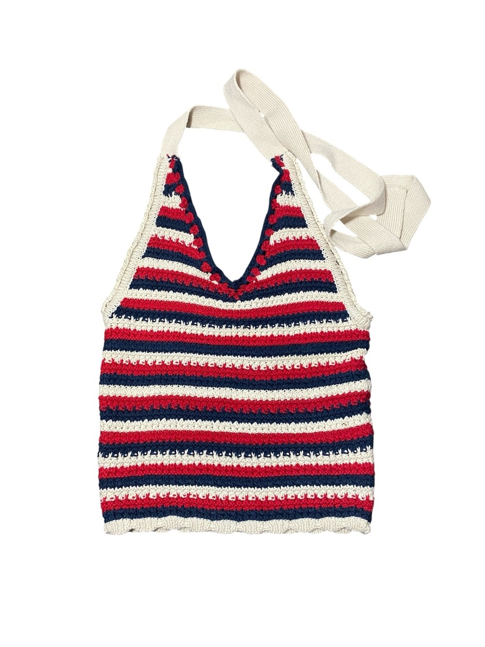 Moon & Madison Striped Crochet Halter Crop Top Sz-XS